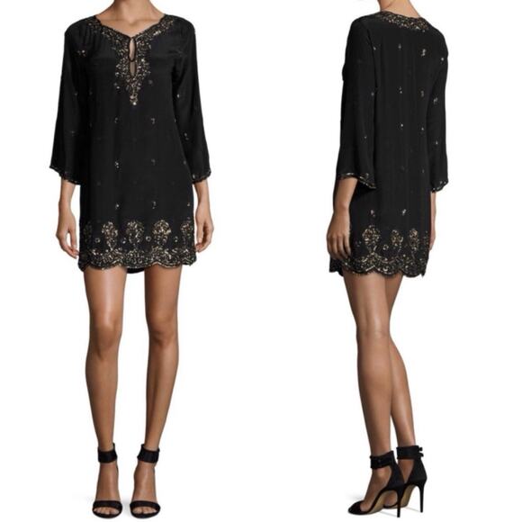 Calypso St. Barth Women’s Arji Sequin & Embro Silk Mini Dress 3/4 Bell Slv - Picture 1 of 16